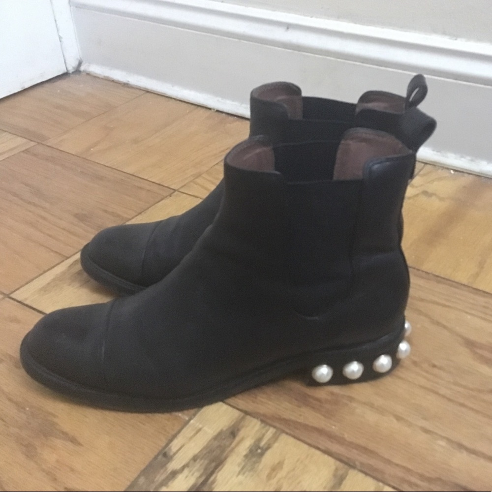 Louise et Cie Black Chelsea Boots with Pearls